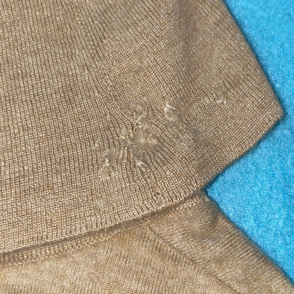 LAND’S END cashmere turtleneck long sleeve classic sweater tan FLAWED size L - Picture 9 of 11